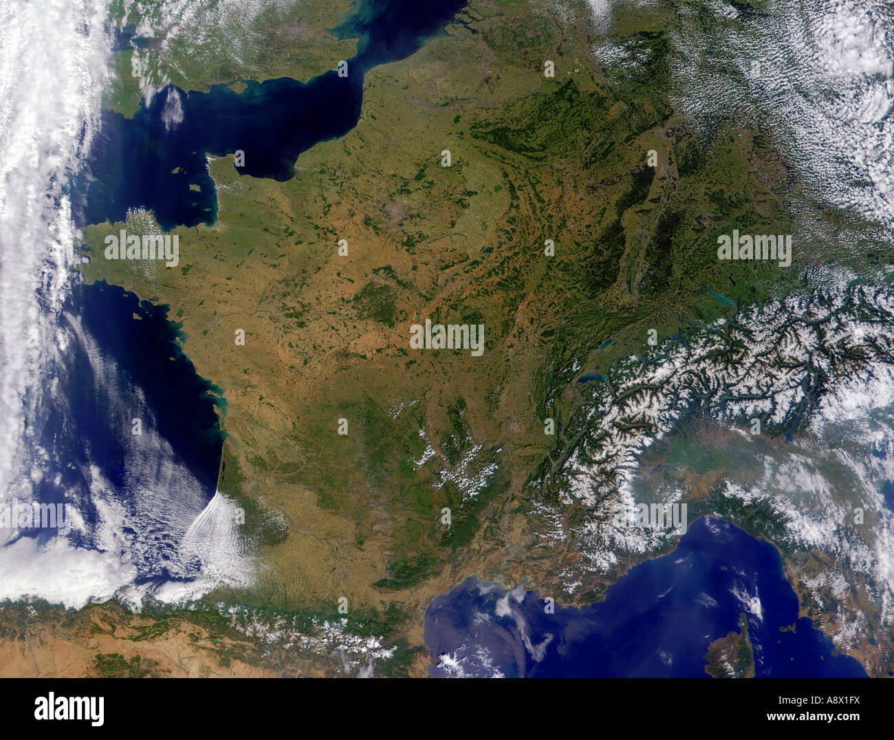 Frankreich betrachtet aus dem Weltraum Stockfoto