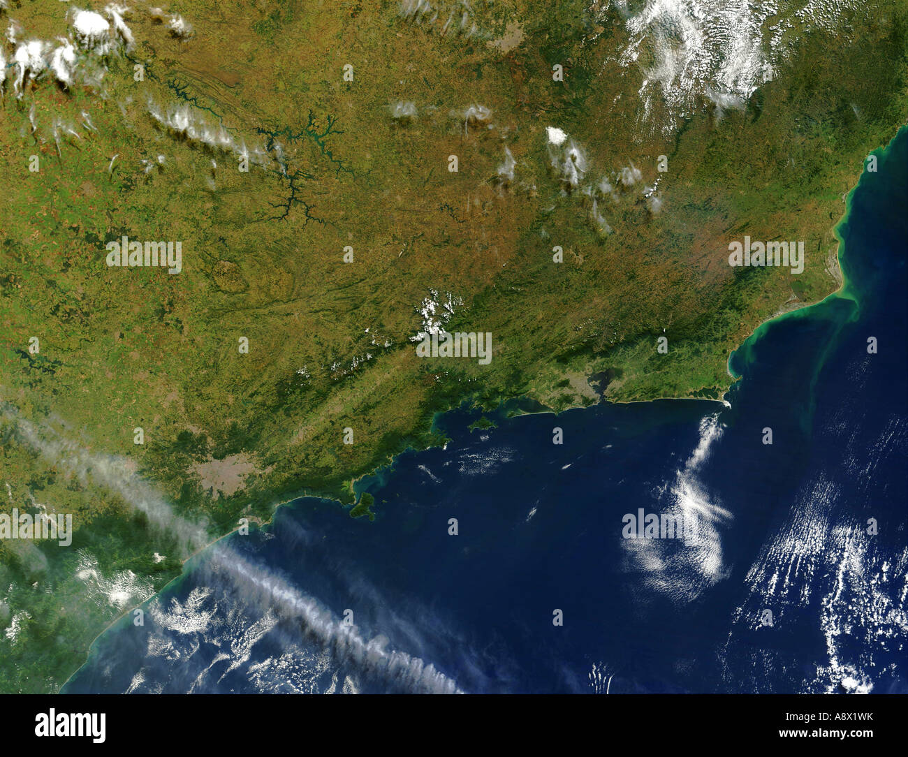 Sao Paulo und Rio De Janeiro Brasilien betrachtet aus dem Weltraum Stockfoto