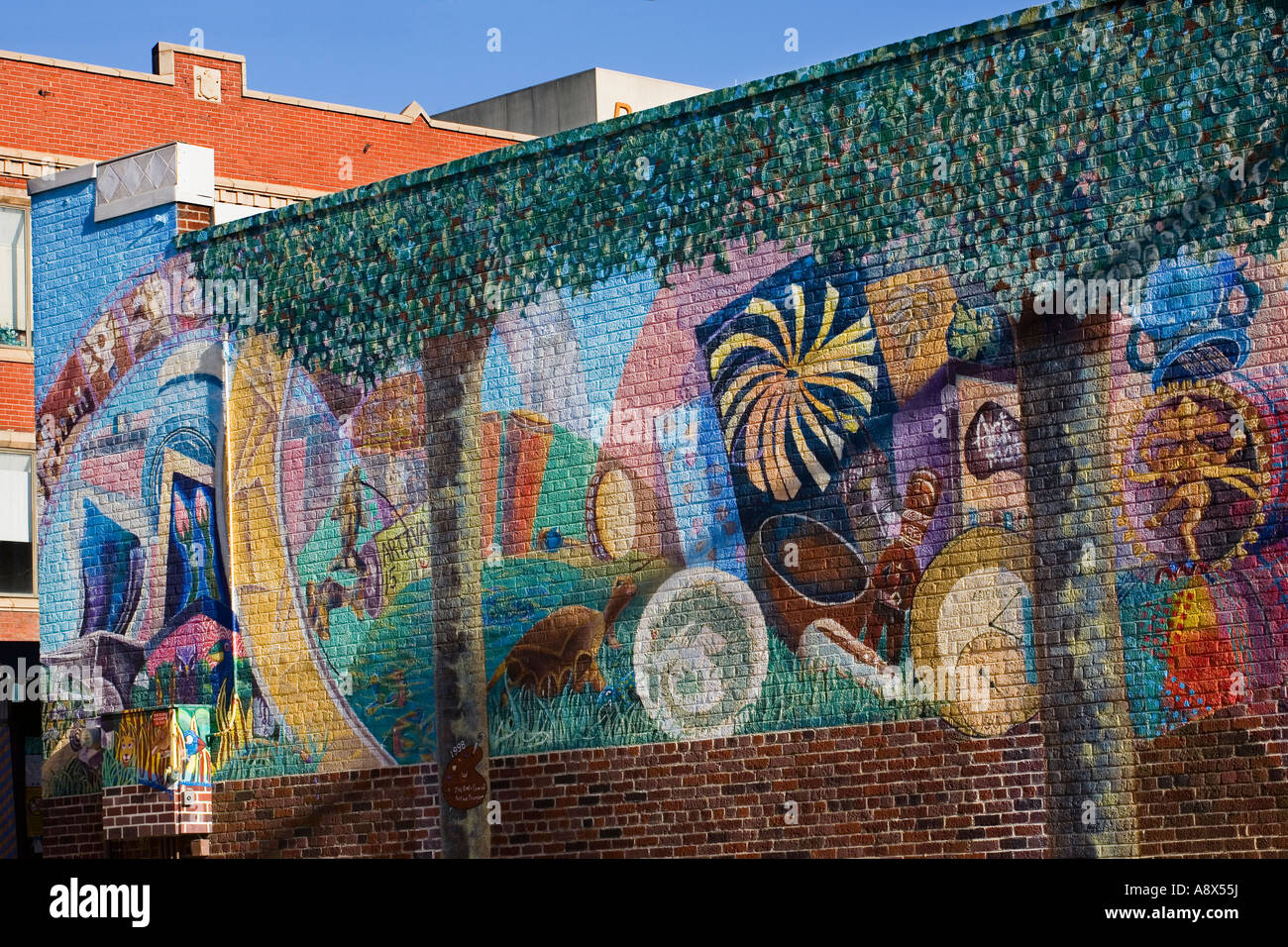 Ein Wandbild Trade Street Arts District Winston Salem North Carolina Stockfoto