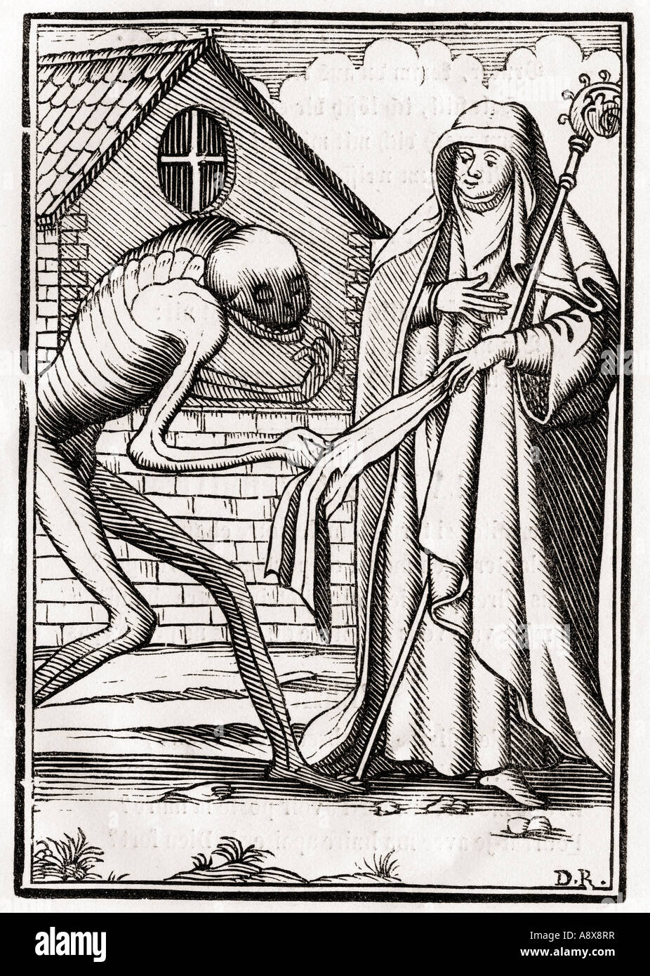 Der Tod kommt zur Äbtissin. Aus der Tod Tanz oder der Tanz des Todes, Basel, 1843. Stockfoto