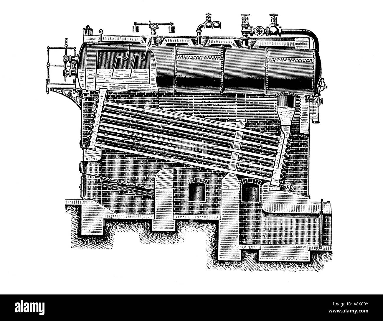 SCHNITT DURCH PETRY DEREUX MULTITUBULAR DAMPFKESSEL Stockfoto