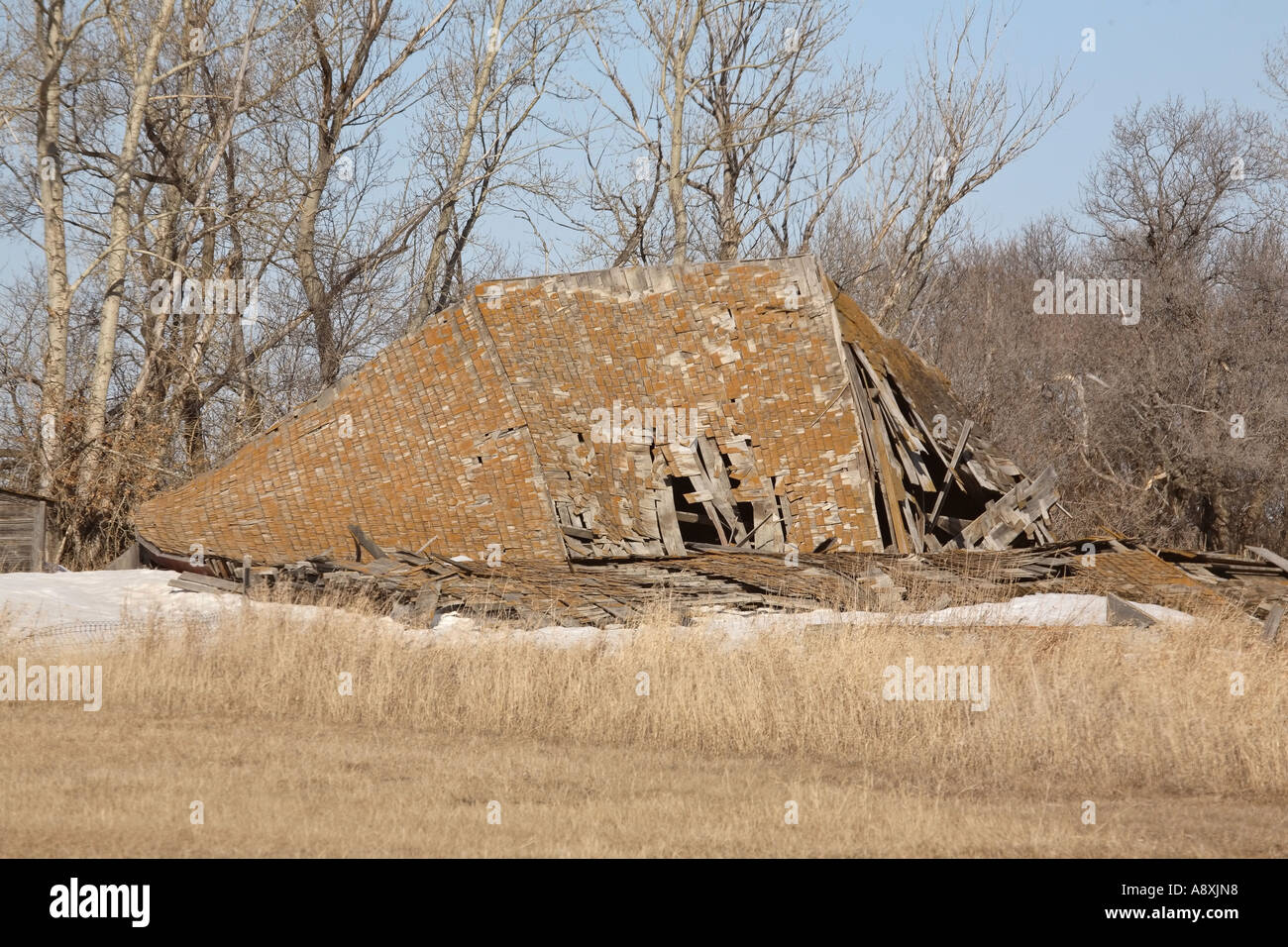 Eine eingestürzte Scheune in malerischen Saskatchewan Kanada Stockfoto