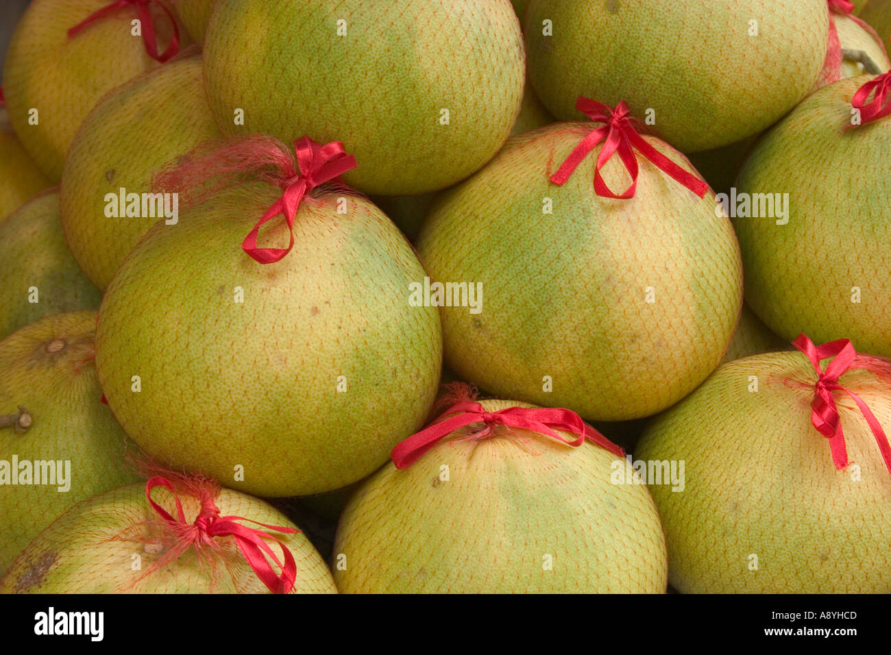 grüne Pampelmusen aus Malaysia tropische Früchte citrus grandis Stockfoto