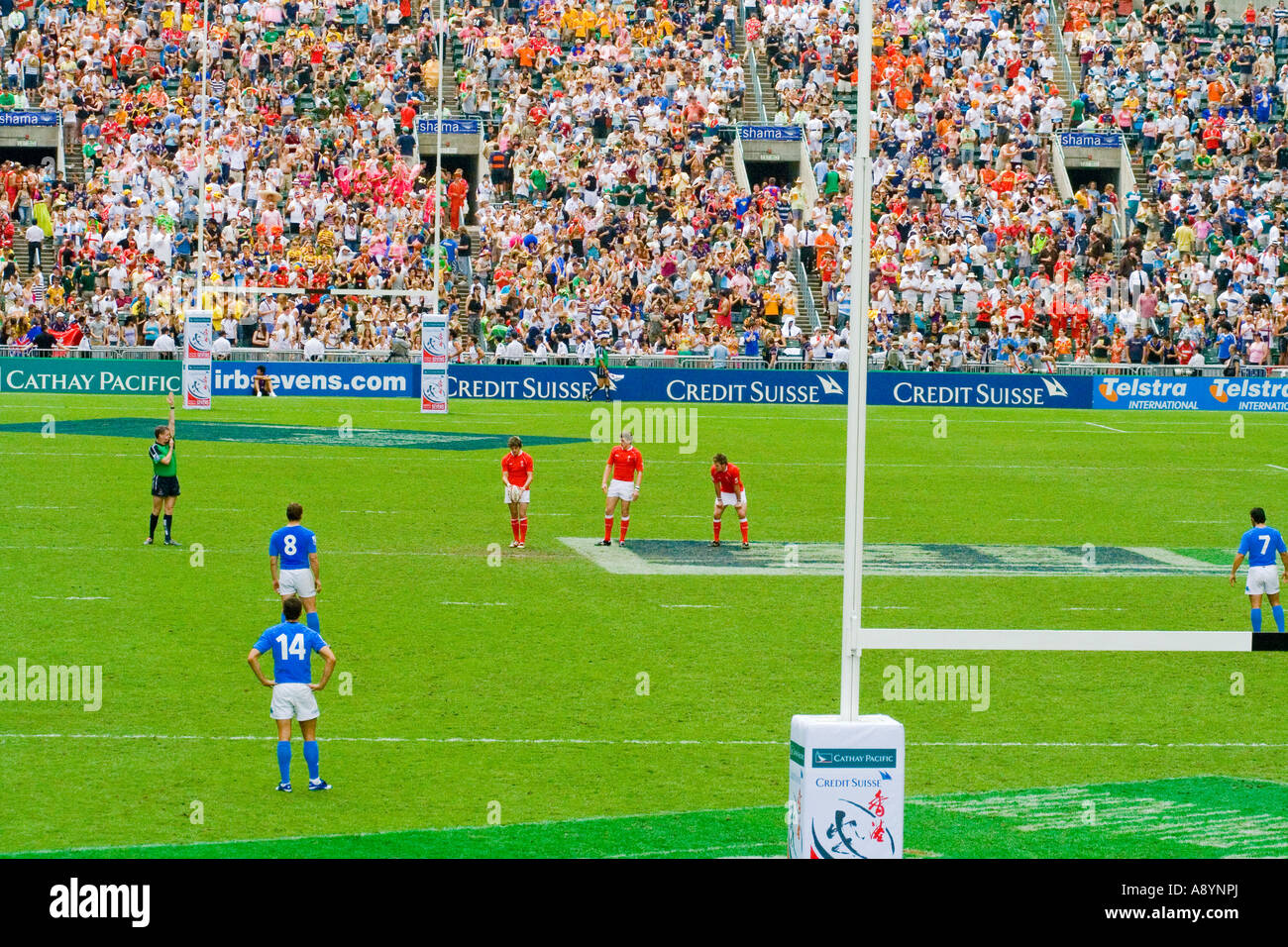 Wales-Mannschaft spielt in Hong Kong Sevens Rugby 2007 Stockfoto