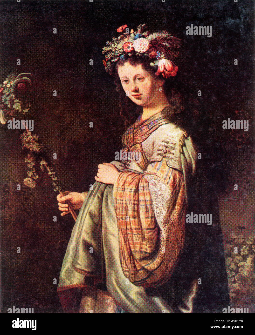 Saskia als Flora von Rijn van Rijn Rembrandt Painted 1634 Stockfoto