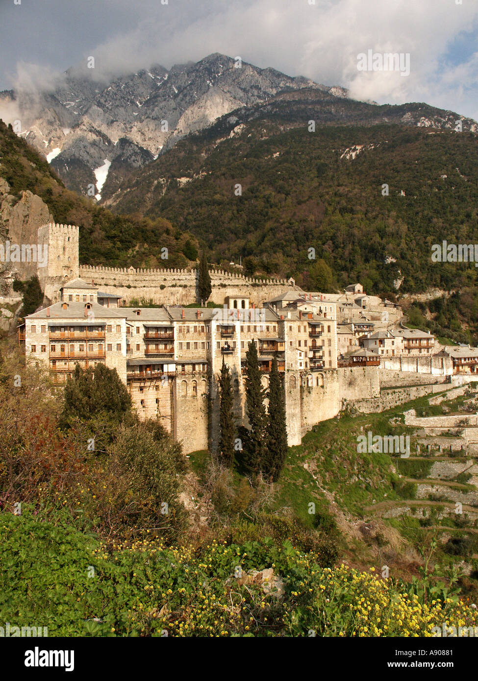 St Paul Agios Paulos Kloster vor Berg Athos in Griechenland Athos Xalkidiki Stockfoto