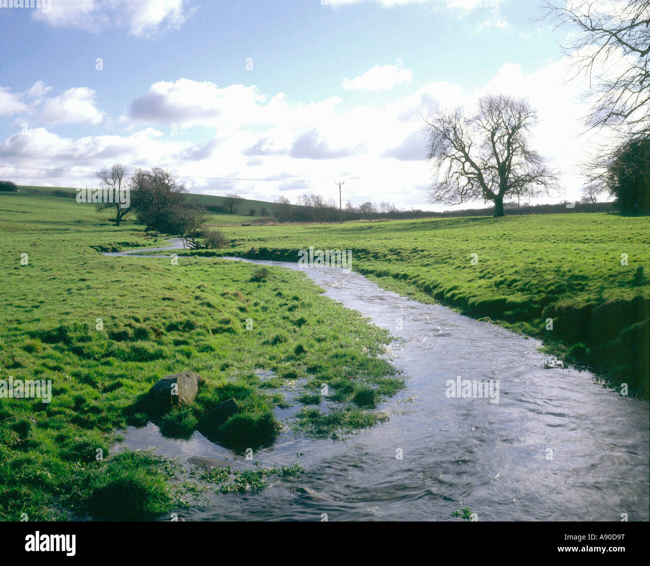 Bain fließt durch Weidefläche auf Lincolnshire Wolds england Stockfoto