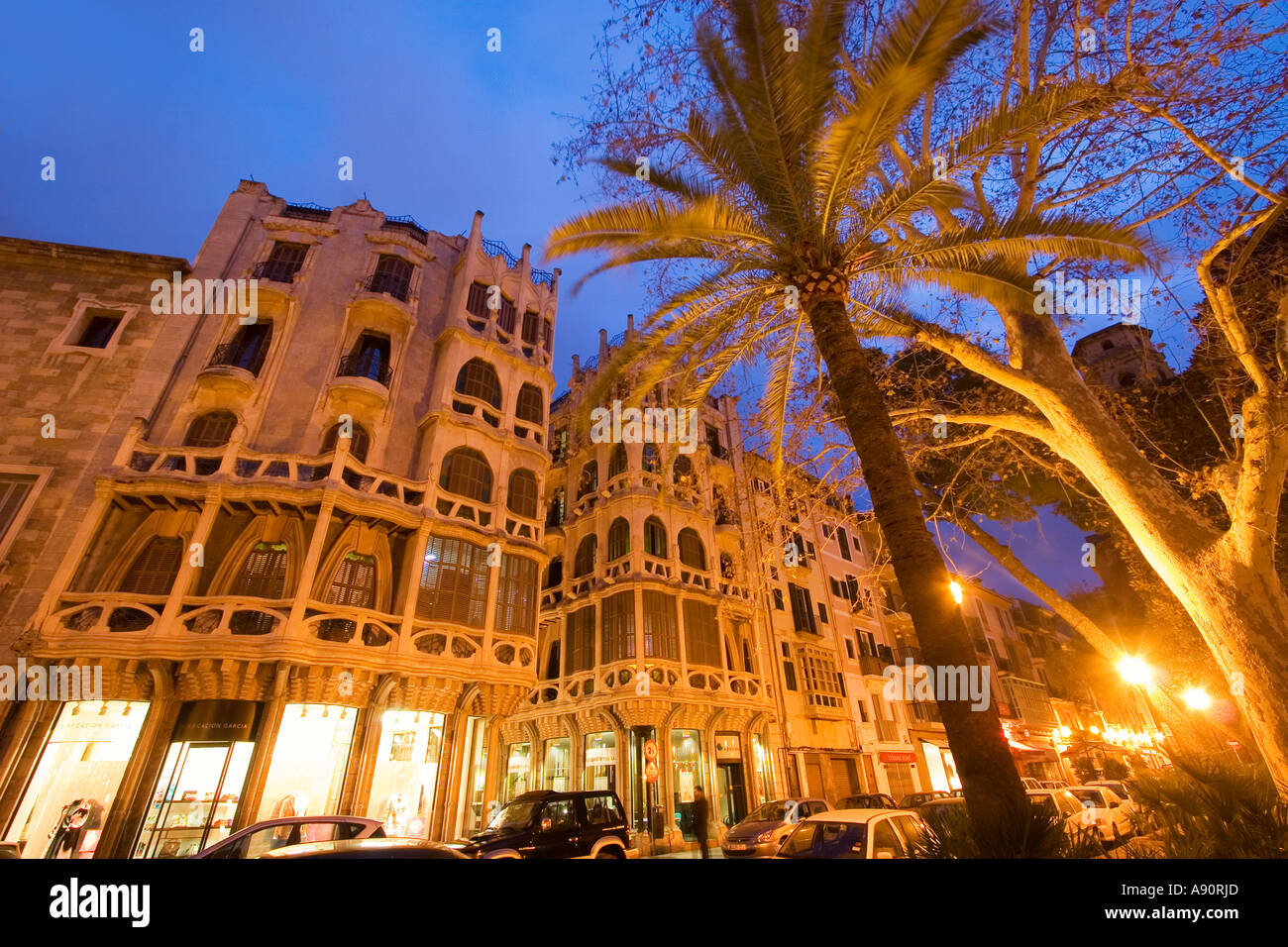 Mallorca Palma de Mallorca Placa Weyler Jugendstil-Gebäude von Francesc Roca und Guillem Reynes Casa Casassayas Stockfoto