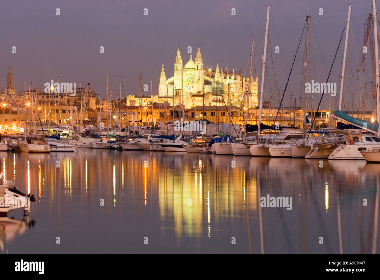 Spanien Mallorca Kathedral Dawn port Stockfoto