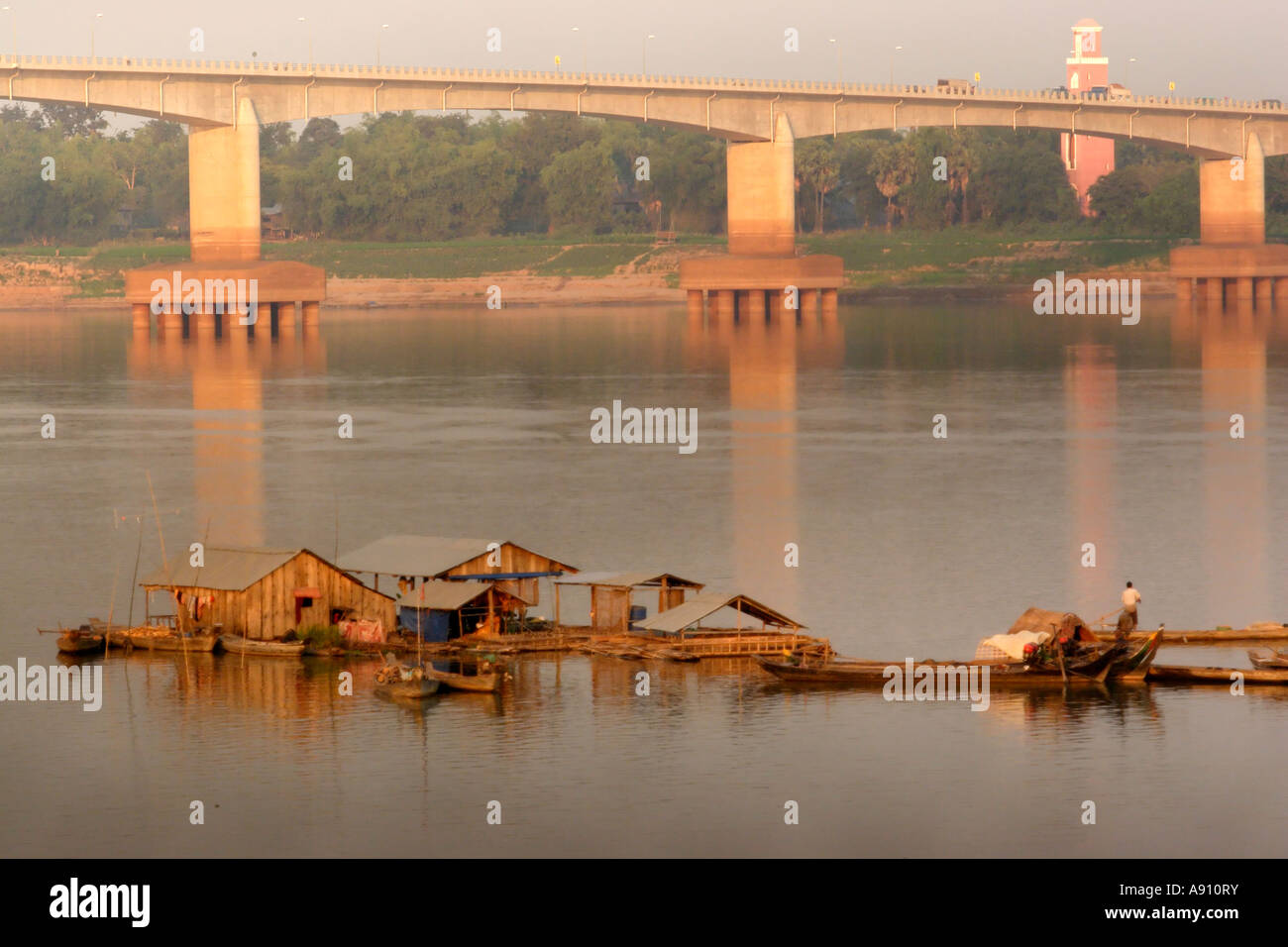 Asien, Kambodscha, Kompong Cham, Kizuna Brücke, erste Brücke in Kambodscha über Mekong River Stockfoto