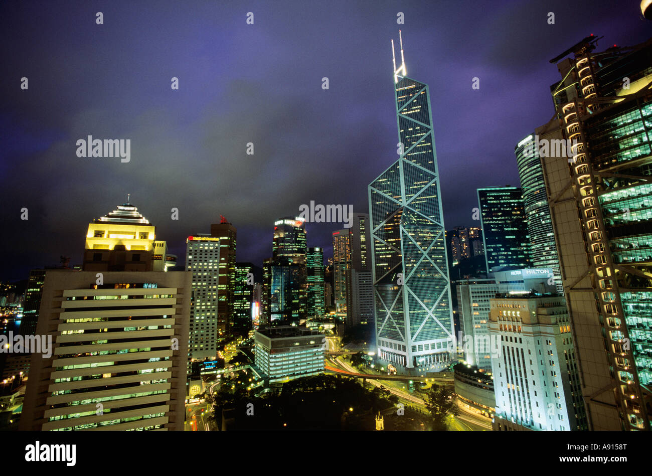 Übersicht der Central Hong Kong bei Nacht, China Stockfoto