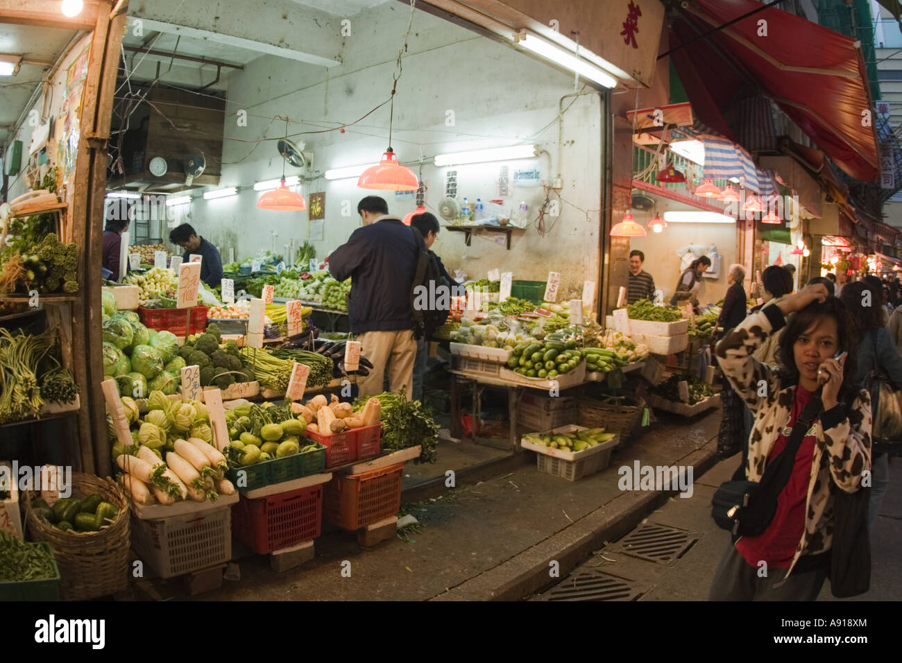 Lebensmittelgeschäft-Marktstand in Wan Chai Hong Kong, China Stockfoto