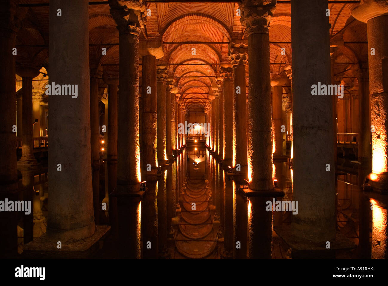 Unterirdische Zisterne, Basilika, Sultan Ahmed Istanbul Türkei. Stockfoto