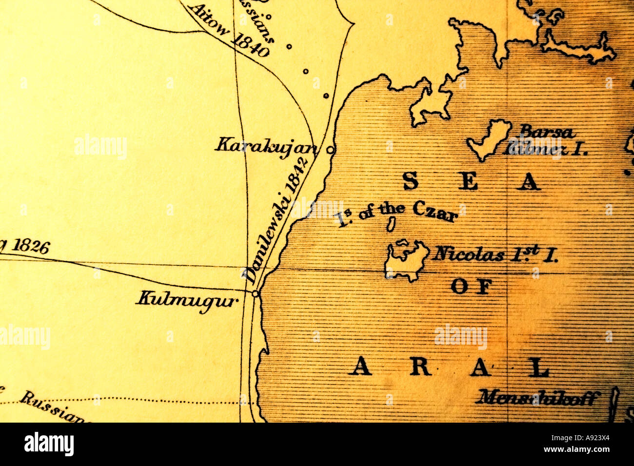 Mitte des 19. Jahrhunderts Karte des Aralsees Stockfoto