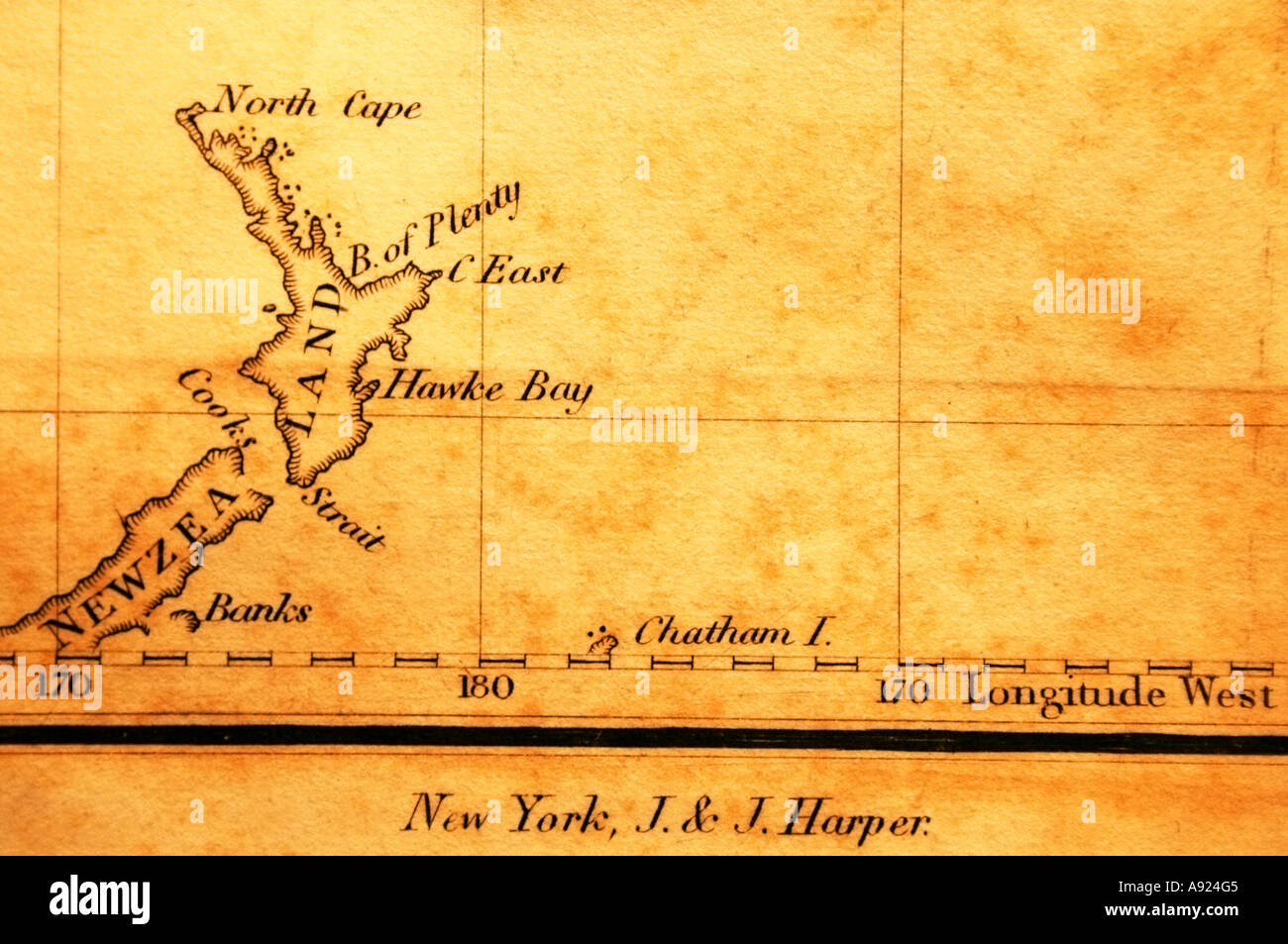 19. Jahrhundert-Karte von Neuseeland Stockfoto