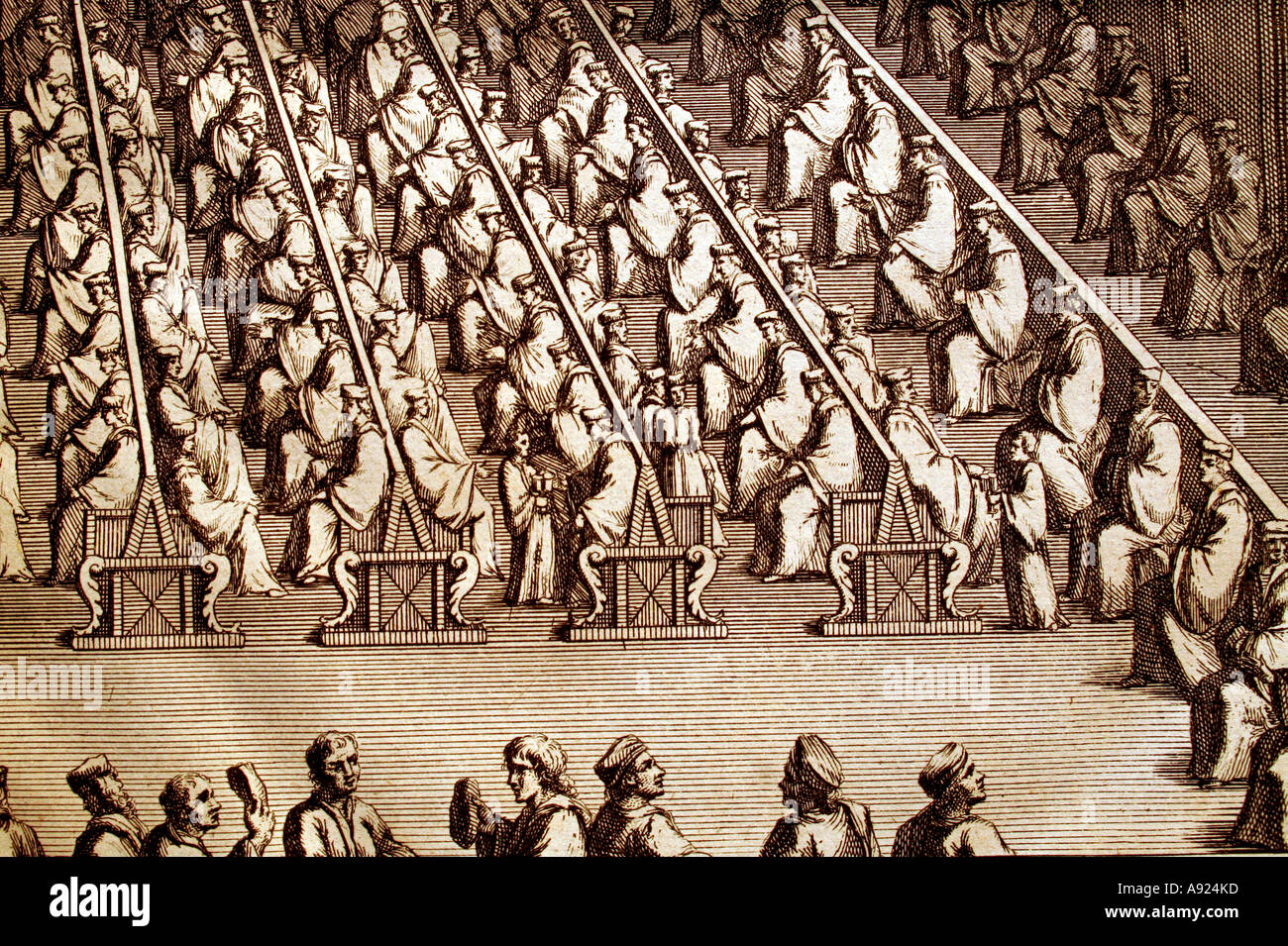 Gruppe von Männern (18. Jahrhundert Gravur) Stockfoto