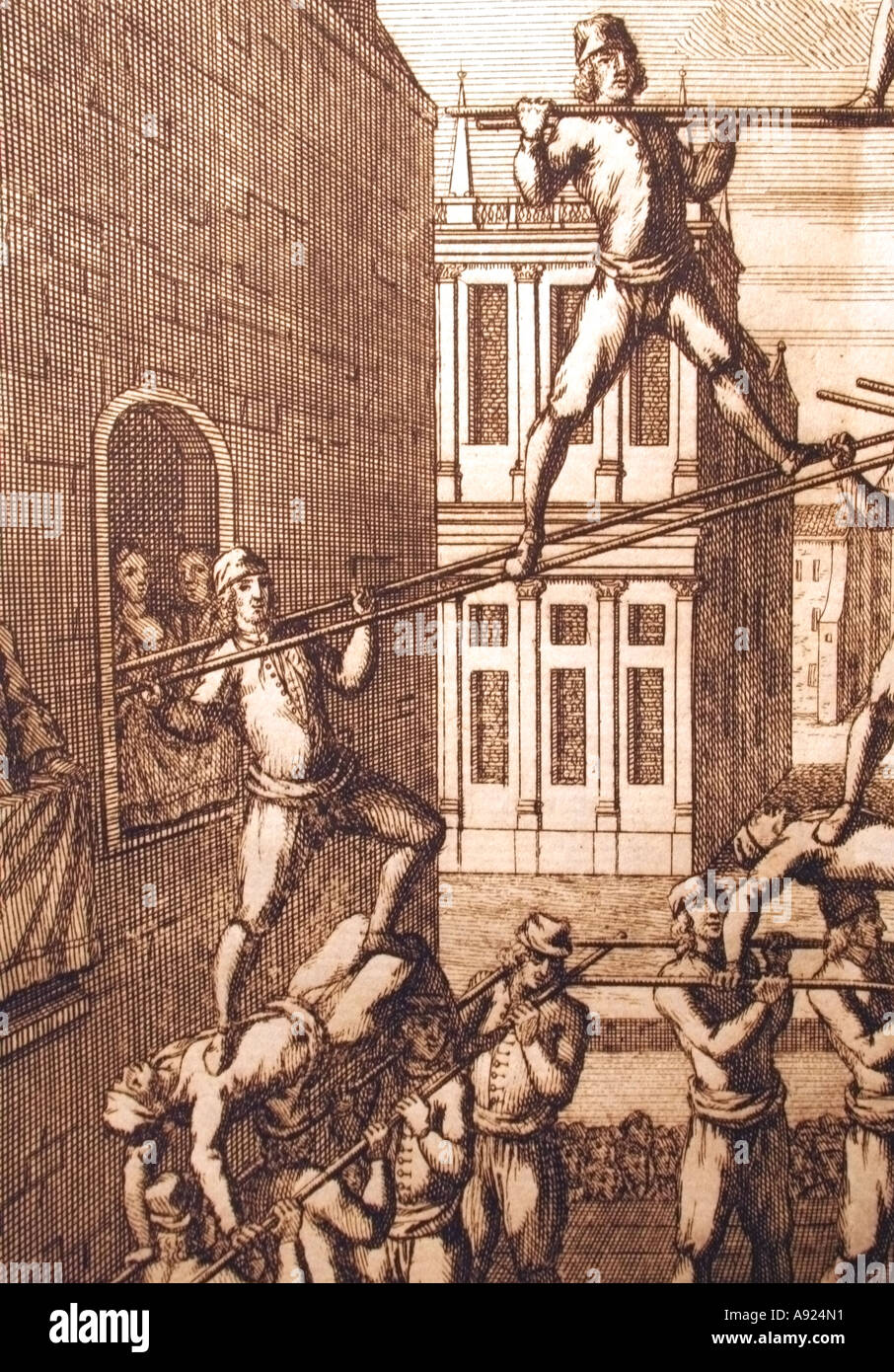 Akrobaten (aus einer frühen 18. Jahrhundert niederländische Gravur von Venedig) Stockfoto
