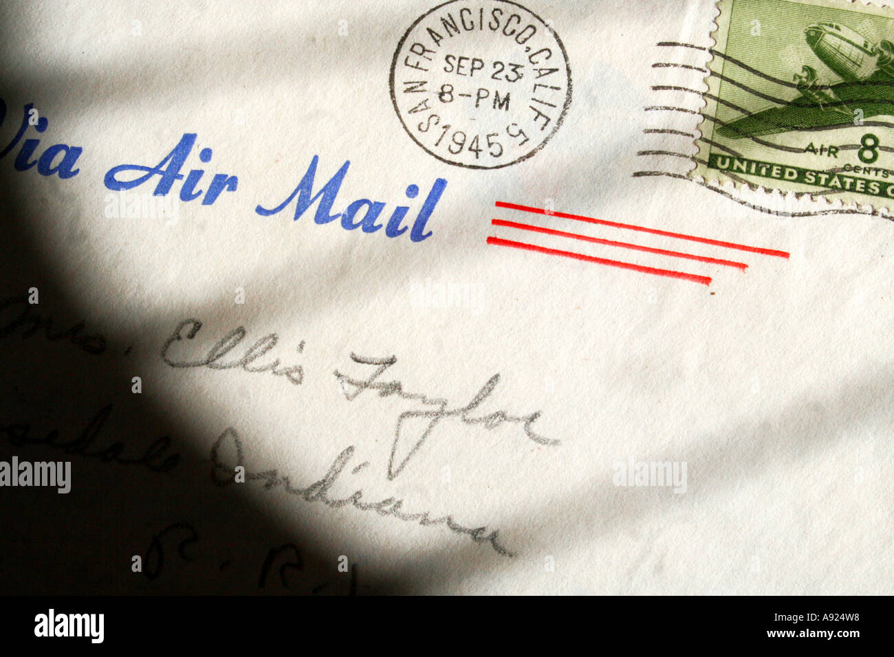 Krieg-Brief mit Luft Post Stempel und Adresse Stockfoto