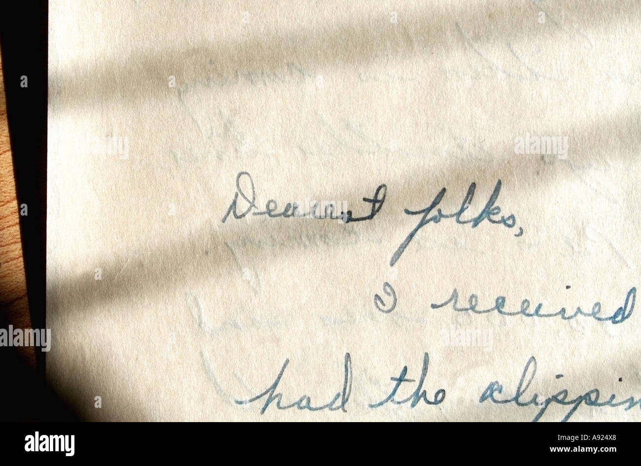 Krieg Brief nach Hause nach Rosedale, Indiana, lesen 'Liebste Leute', 1945 Stockfoto