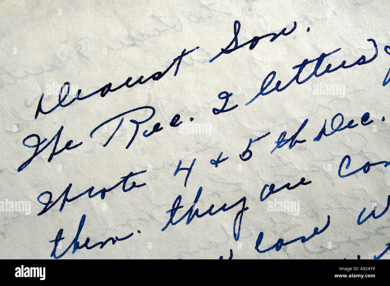 Krieg-Brief von Indiana an einen Sohn in der US Navy, 1945 Stockfoto