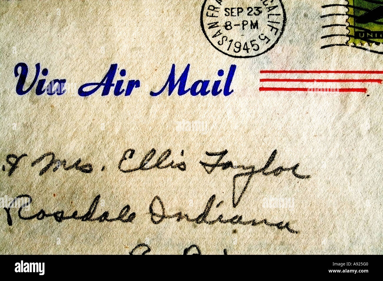Krieg-Brief von Rosedale, Indiana, einen Sohn in der US Navy, 1945 Stockfoto