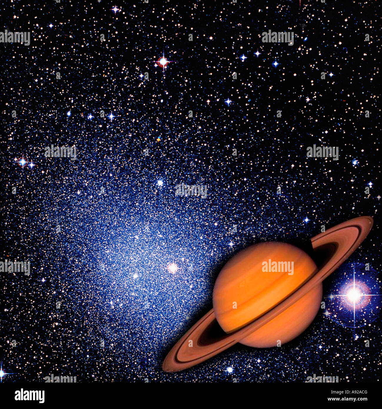 Computer generierte Ansicht von Saturn in einem sternenklaren Nachthimmel Stockfoto