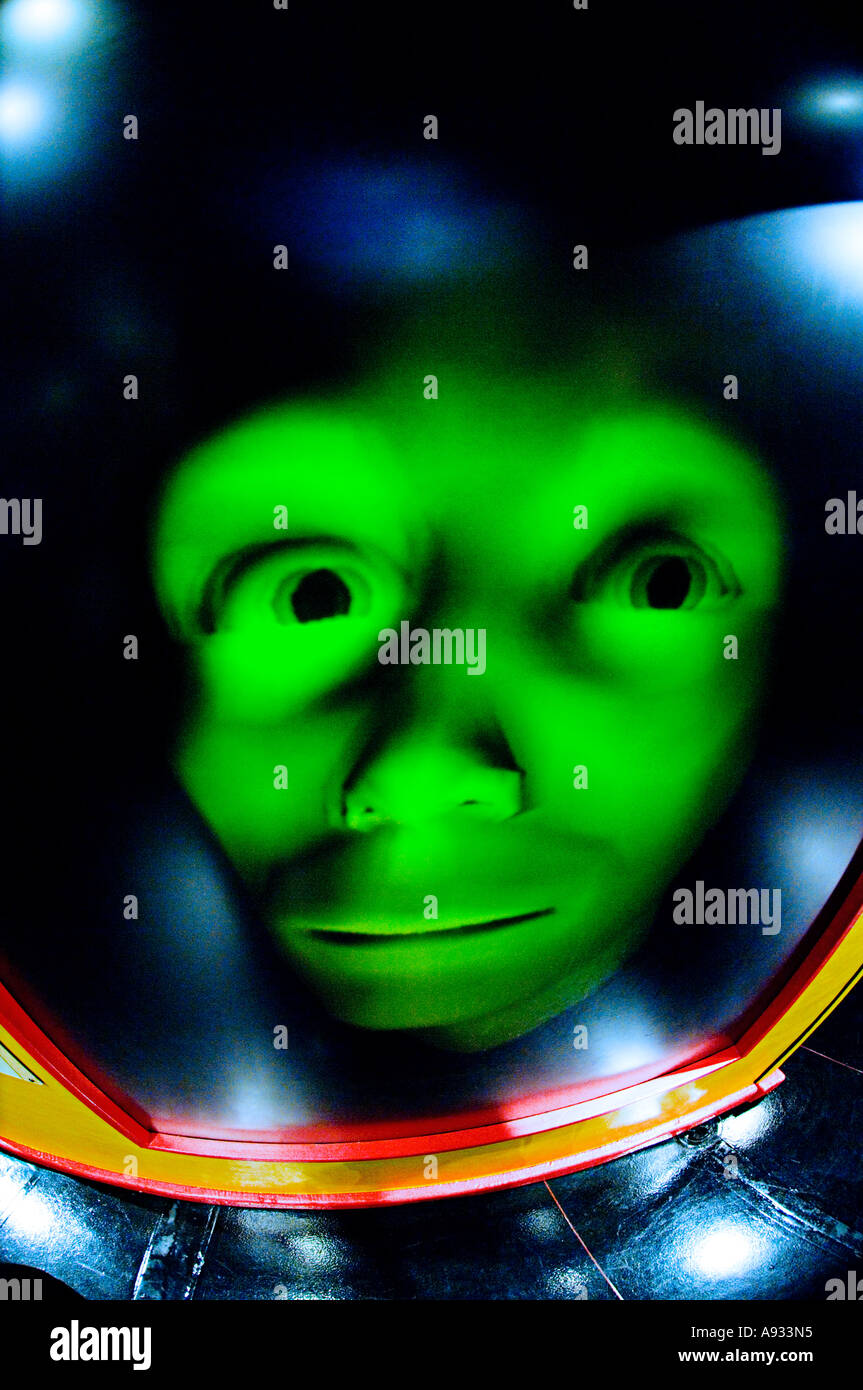 Fisch-Vogelperspektive des großen Bruders Überwachung künstlicher Intelligenz Anzeige bei der NASA in Houston Stockfoto