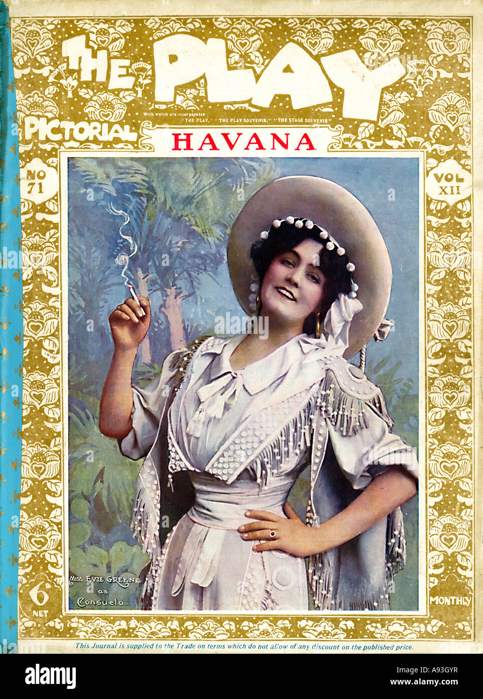Havanna spielen bildliche 1908 die Londoner Bühne Magazin-Cover über die Eröffnung der musikalischen Spiel geschrieben von George Grossmith Stockfoto