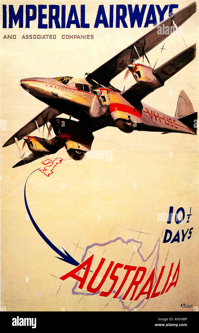Imperial Airways Australien 1935-Plakat für die 10-1-2 Tage De Havilland 86 gezeigt Reise flog die Singapur nach Brisbane Bein Stockfoto