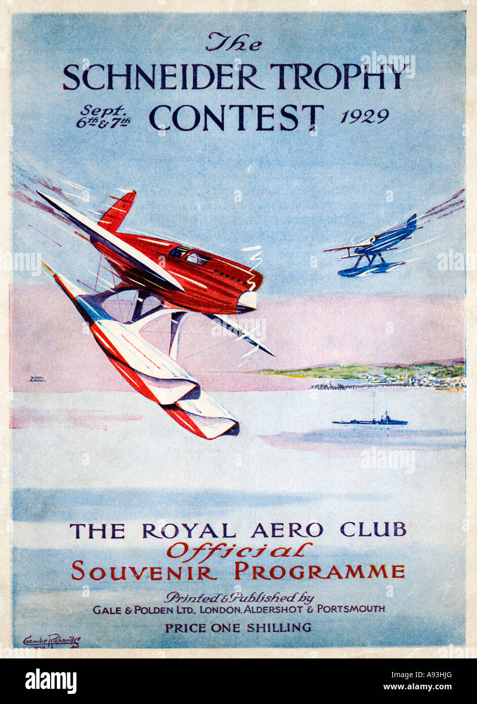 Schneider-Trophy-Abdeckung des Programms für die 1929-Speed-Wettbewerb für Wasserflugzeuge in den Solent statt Stockfoto