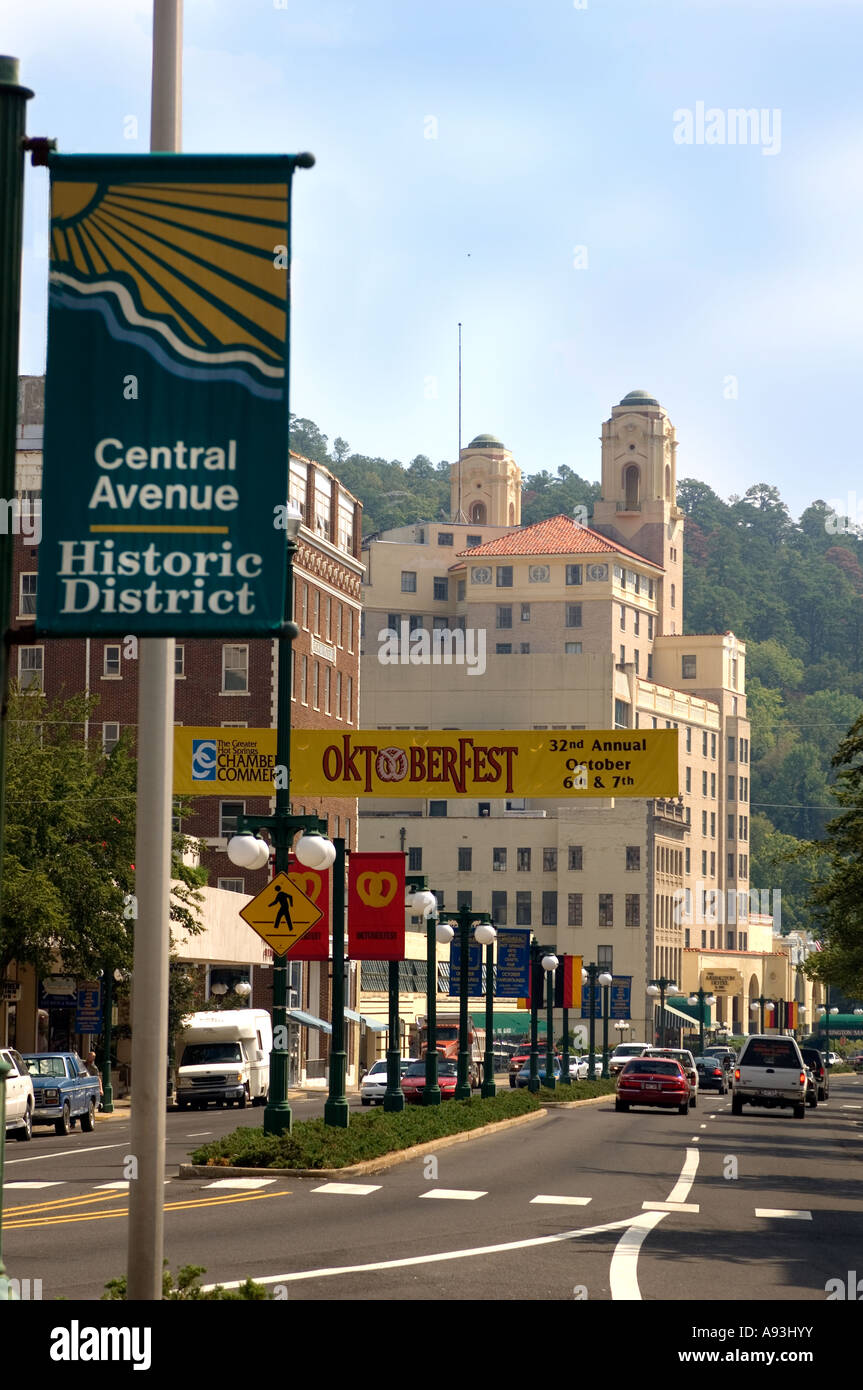 Die Central Avenue Historic District in Hot Springs, Arkansas Stockfoto