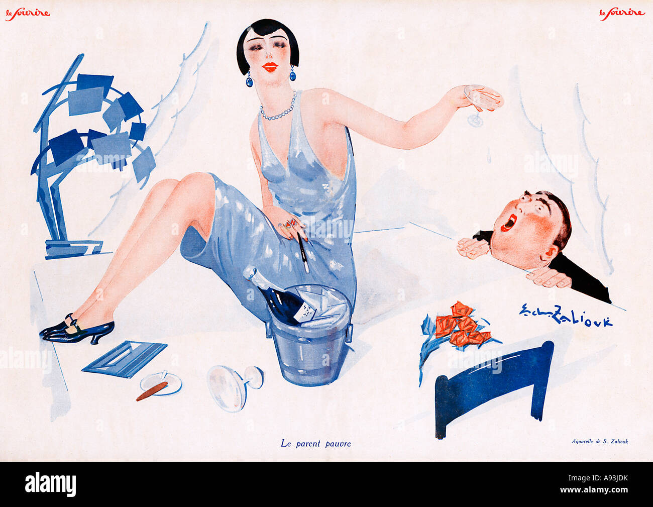Le Elternteil Pauvre 1927 französische Zeitschrift Außenillustration reicher Mäzen von der Gnade der Herrin Party Stockfoto