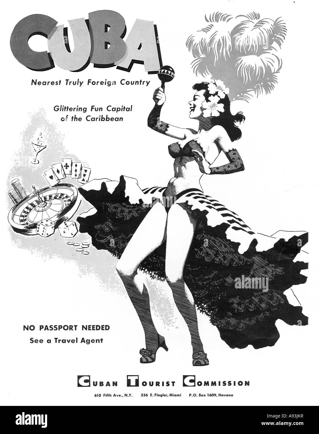 Besuchen Sie Kuba 1956 amerikanischen Magazin Werbung für den Urlaub Freuden der glitzernden Spaß Hauptstadt der Karibik Stockfoto