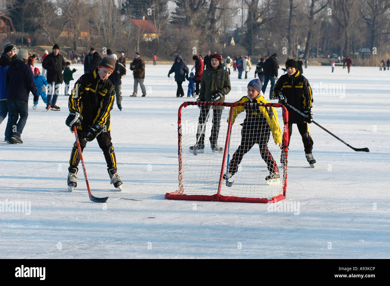 Eishockey auf der alten Donau Stockfoto