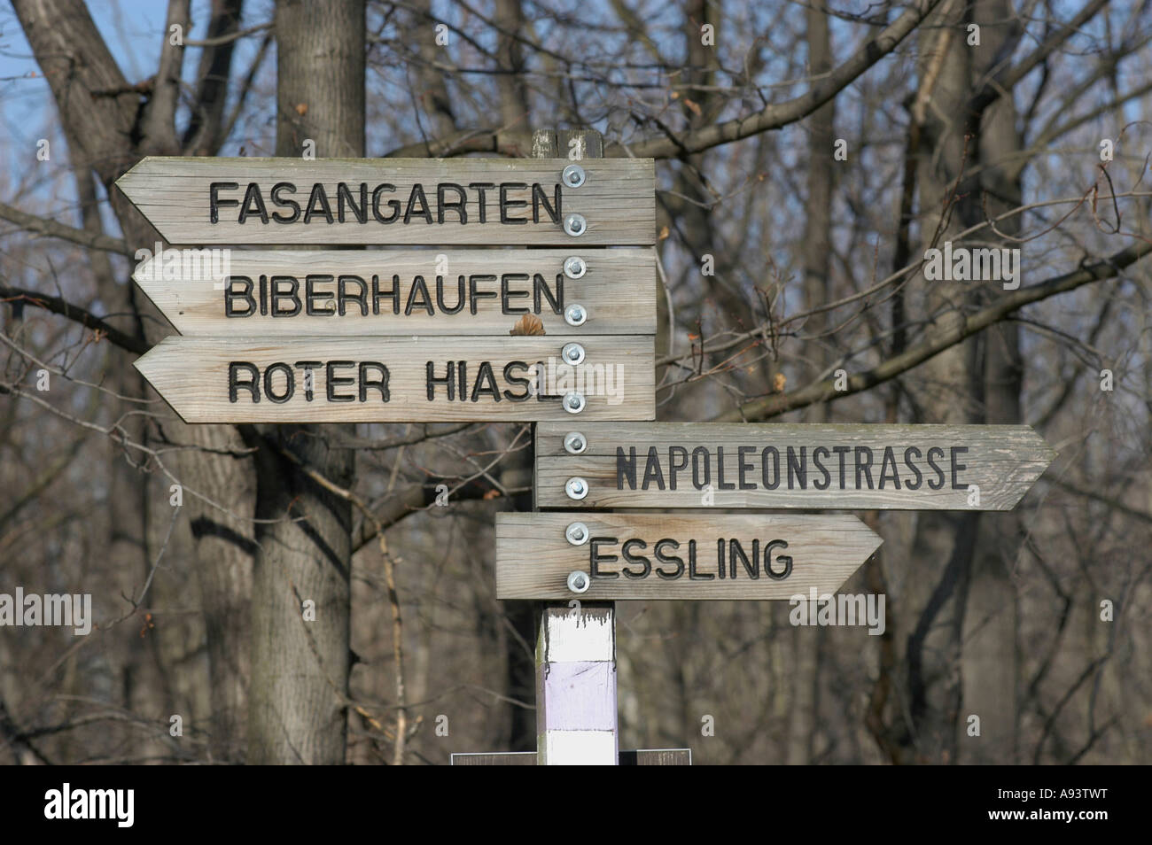 Leitfaden-Post in der Lobau Stockfoto