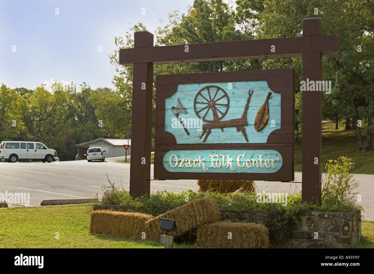 Anmeldung für Ozark Folk Center Staatspark in Mountain View AR Stockfoto