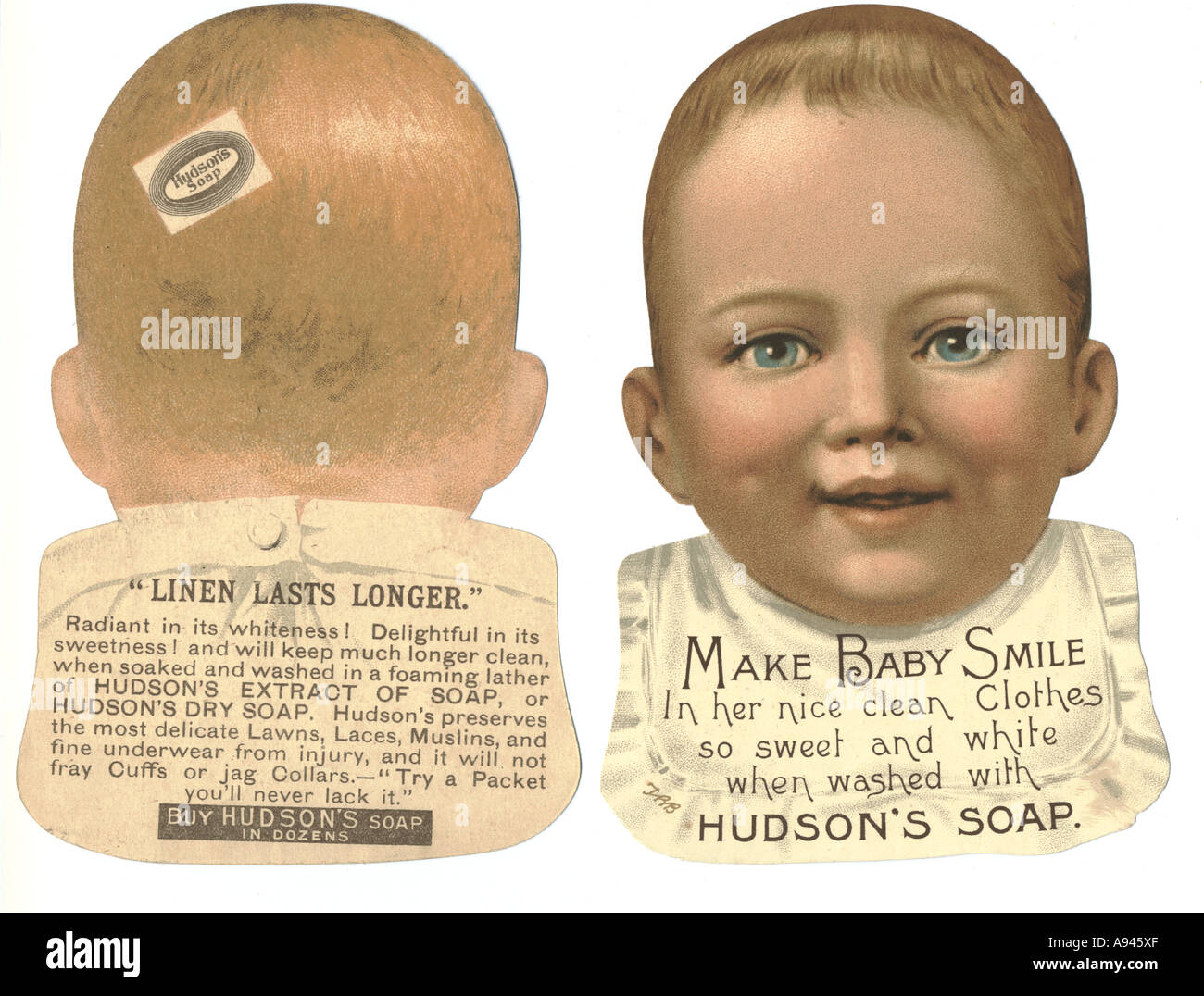 Hudsons Seife Werbung Handzettel um 1890 (Vorder- und Rückseite) Stockfoto