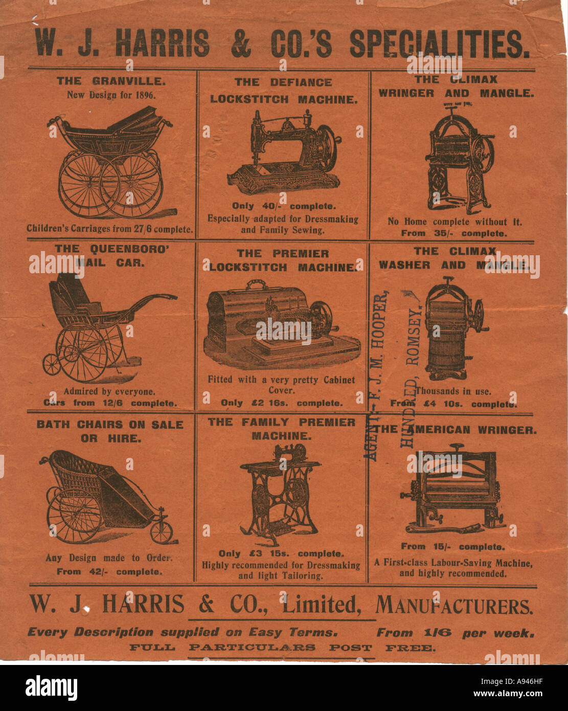 Werbung für inländische Artikel 1896 Stockfoto