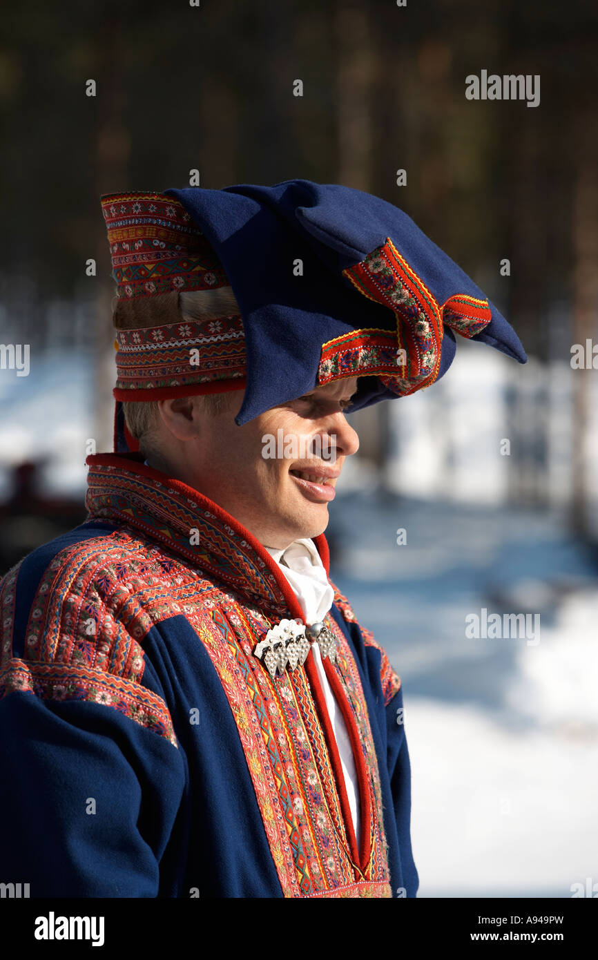 Porträt von Sami, traditionelle Trachten, Yllas, Lappland, Finnland Stockfoto