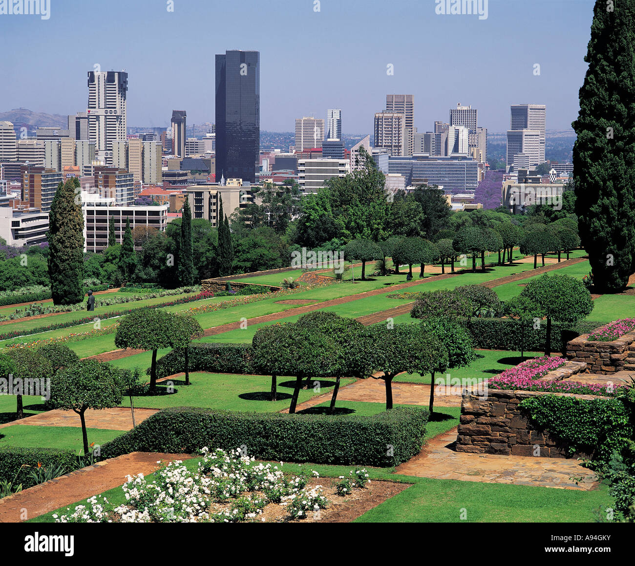 Blick auf Pretoria CBD entnommen die Union Gärten Pretoria Gauteng, Südafrika Stockfoto