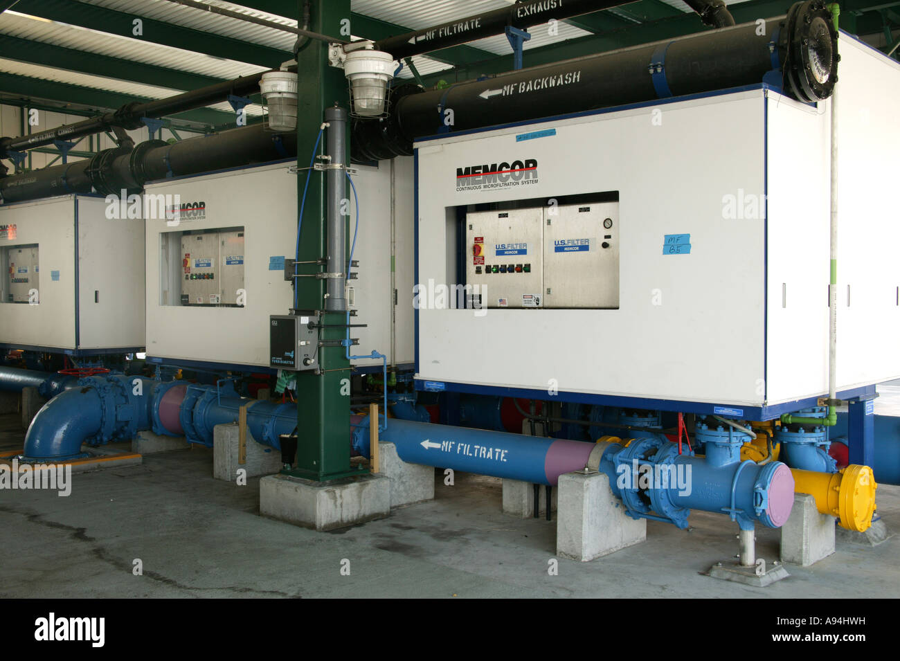 Kanalisation Filteranlage Behandlung weiterhin Mikro Filtersystem. Stockfoto