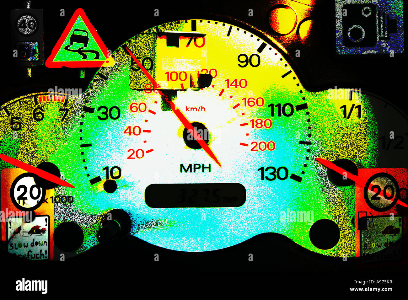 Tacho Uhr Kamera Road Sign Wales Stockfoto