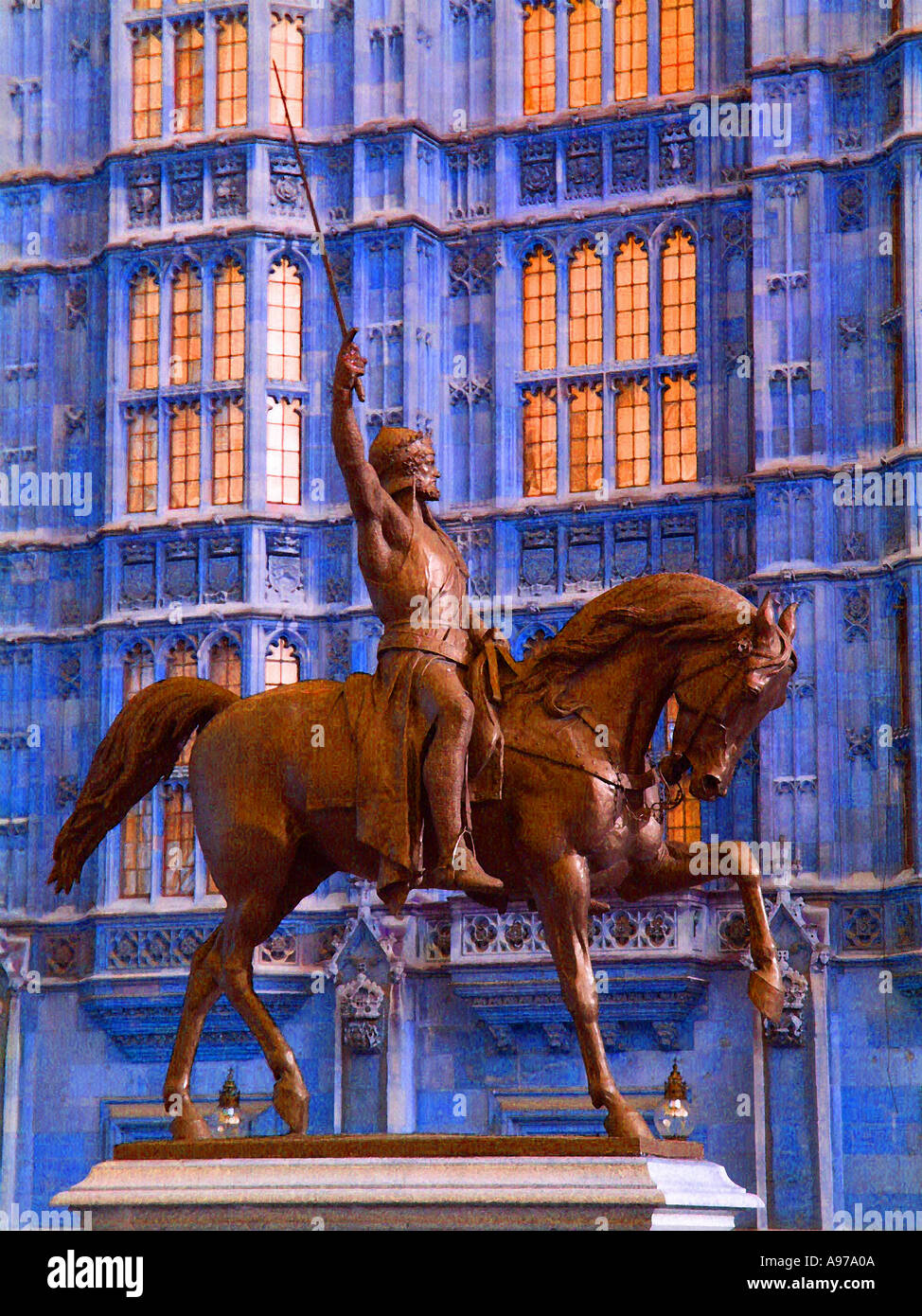 Richard 1 s Statue von Carlo Marochetti vor den Houses of Parlament London Stockfoto