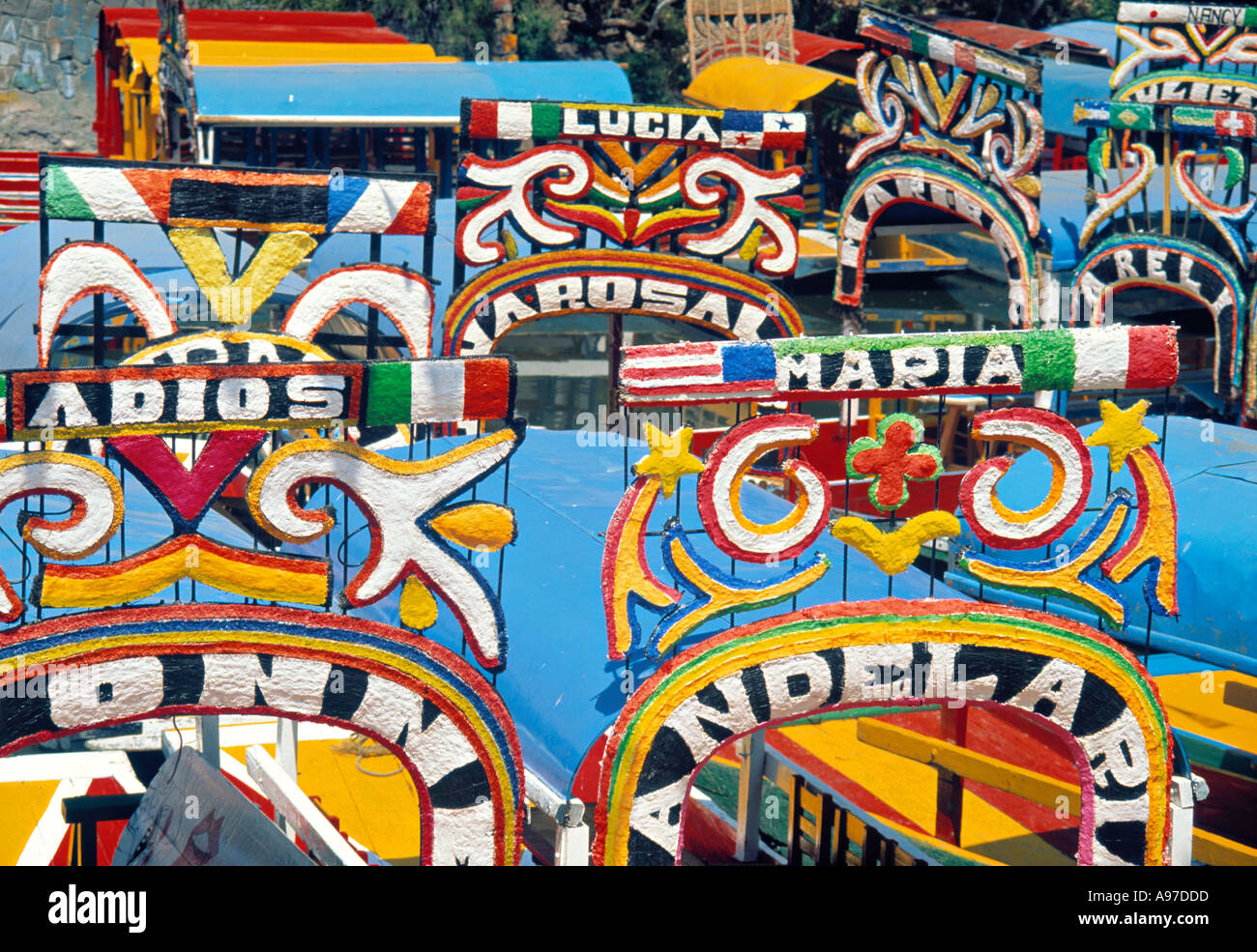 Trajinera Xochimilco Mexico City-Mexiko Stockfoto