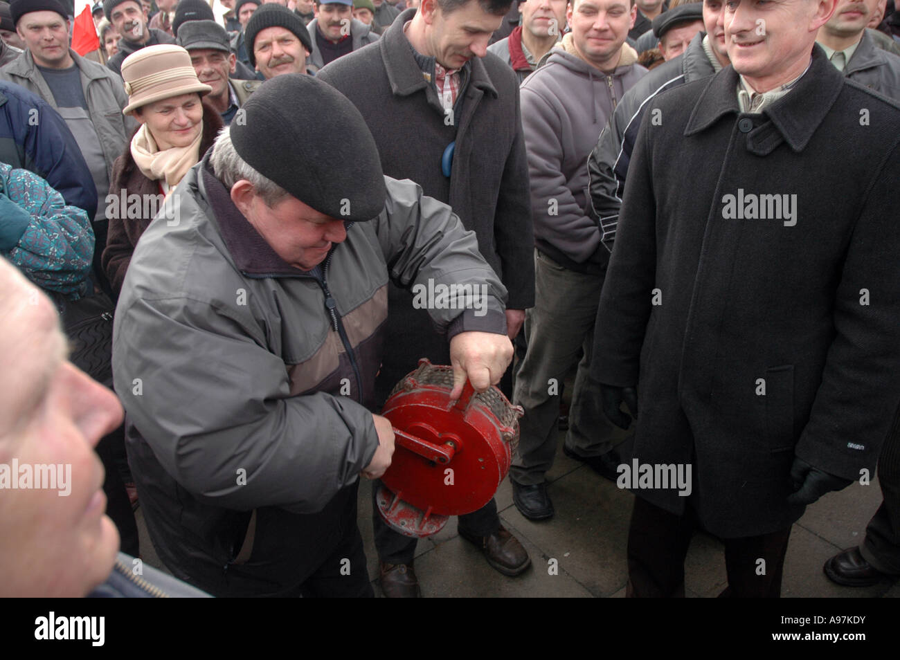 Bauern-Demonstration gegen die Regierungspolitik und polnische Landwirtschaftsminister Andrzej Lepper. Warschau, Polen. Stockfoto