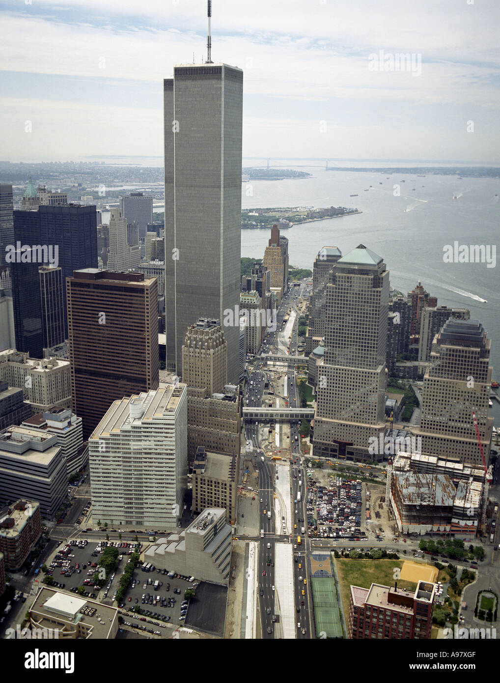 Blick auf die Twin Towers des World Trade Center, einmal in New York City gelegen. Stockfoto
