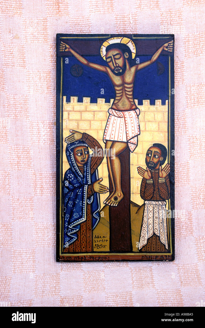 Ikone Christi am Kreuz von Livanus Setatou, Kirche St. Gregory Nyssen Stockfoto