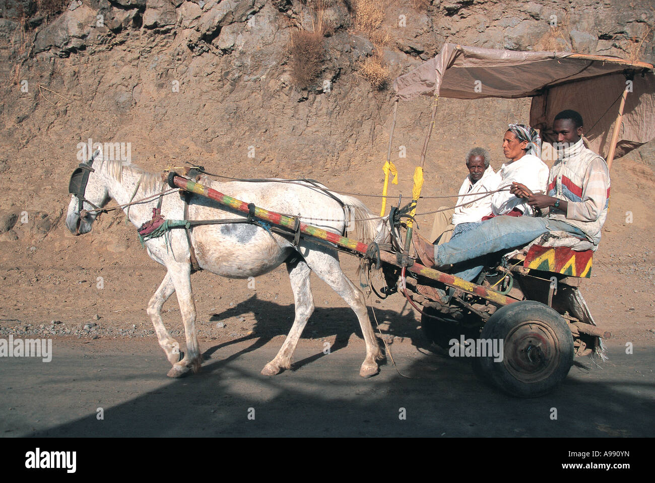 Gari oder Pferd gezogenen Wagen Taxi Gondar Äthiopien Stockfoto