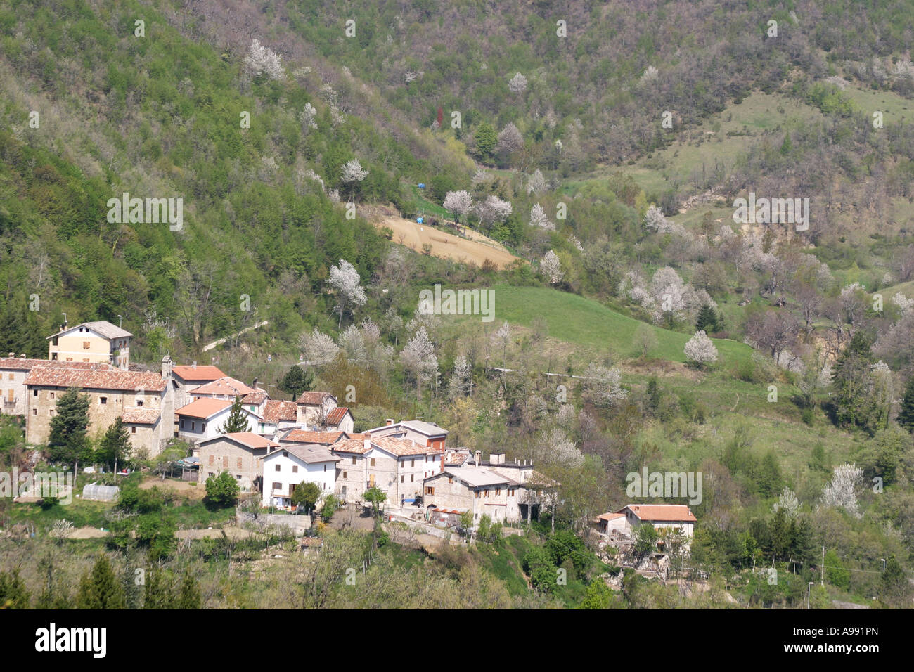 Weiler in den Bergen Sibillini National Park Le Marche, Marken, Italien Stockfoto