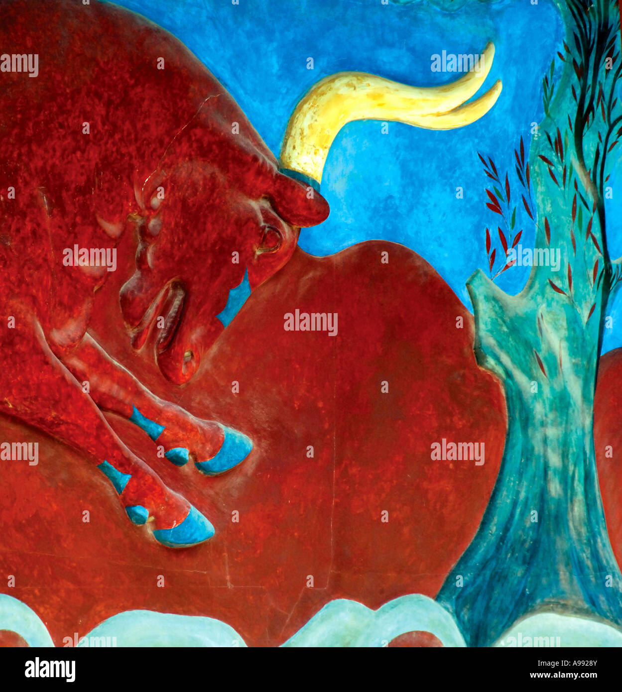 Fresko des Minotaurus Bull Knossos Kreta Griechenland Stockfoto